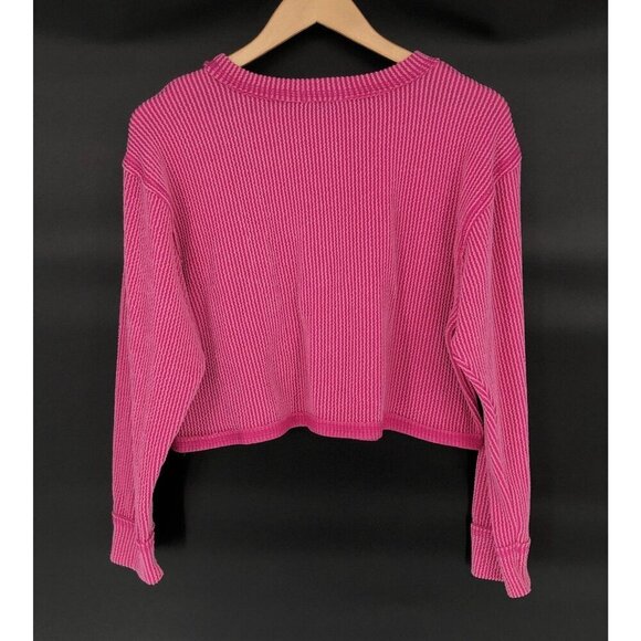 Originality Pink Ribbed Cropped Long Sleeve Top Womens XS y2k Coquette Feminine - Picture 2 of 7
